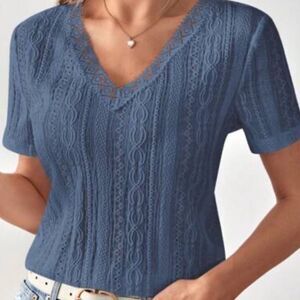 SHEIN Blue Lace V-Neck Women's Top Size S